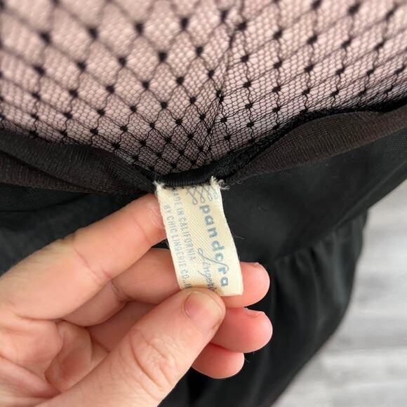 Vintage Pandora Black Nylon Chiffon Gown Silver lingerie nightgown size 36 - Picture 4 of 7